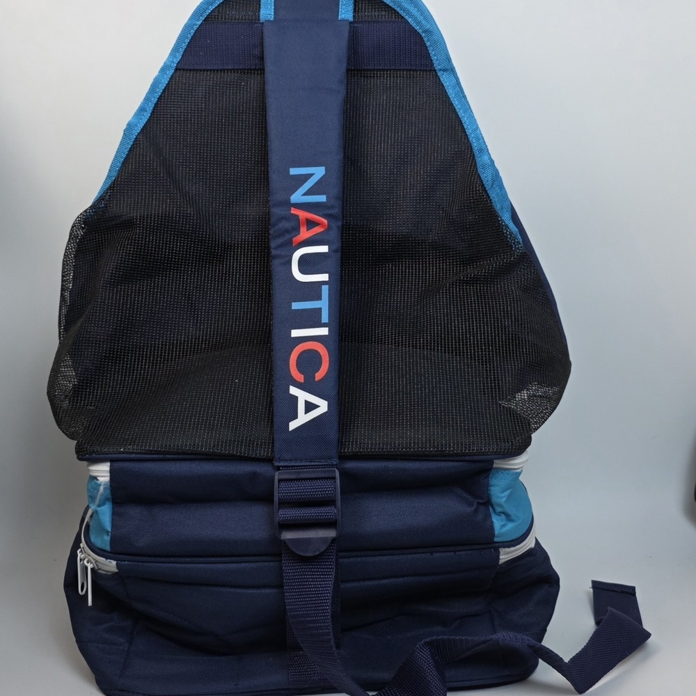 Nautica Collapsible Beach Cooler Tote Mesh Backpack Pre-loved Excellent #1102 - Picture 4 of 5